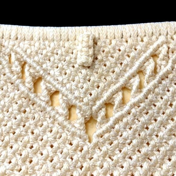 Vintage Macrame Crochet Off-White Clutch Purse Bag - Picture 4 of 8